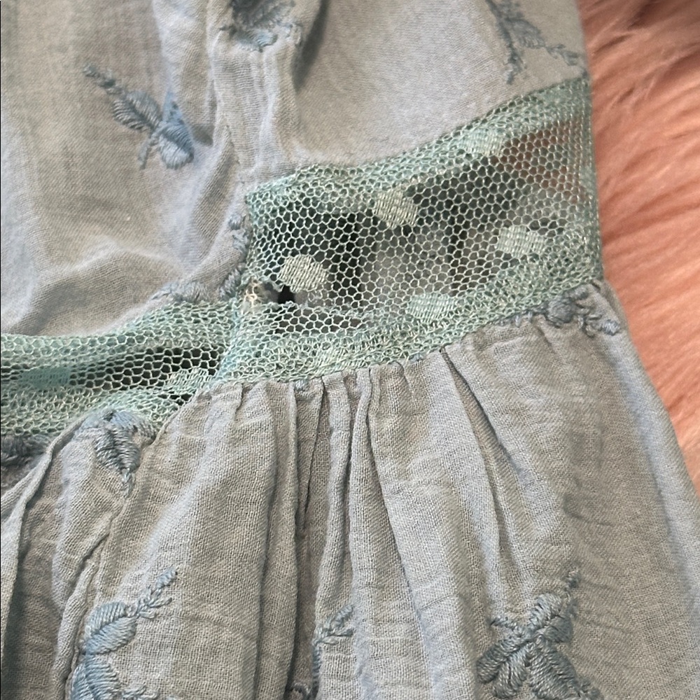 2/$75 Free People Dusty Blue Embroidered Peasant Blouse - Picture 7 of 10